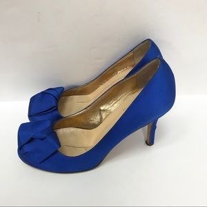 KATE SPADE Royal Blue Satin Origami Bow Heels Sz 6